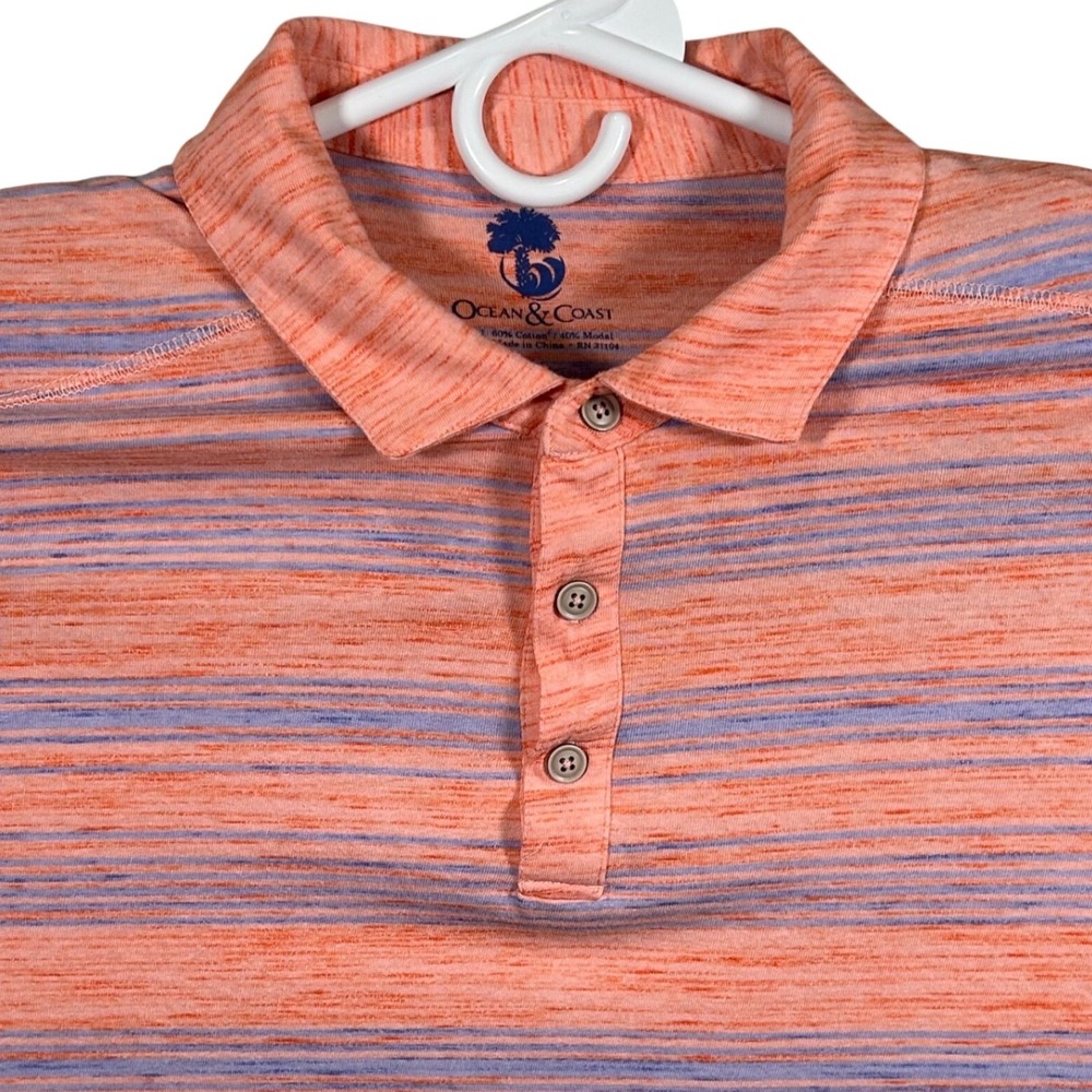 Ocean & Coast Mens XXL Polo Shirt Orange Purple Striped‎ Space Dye Short Sleeve
